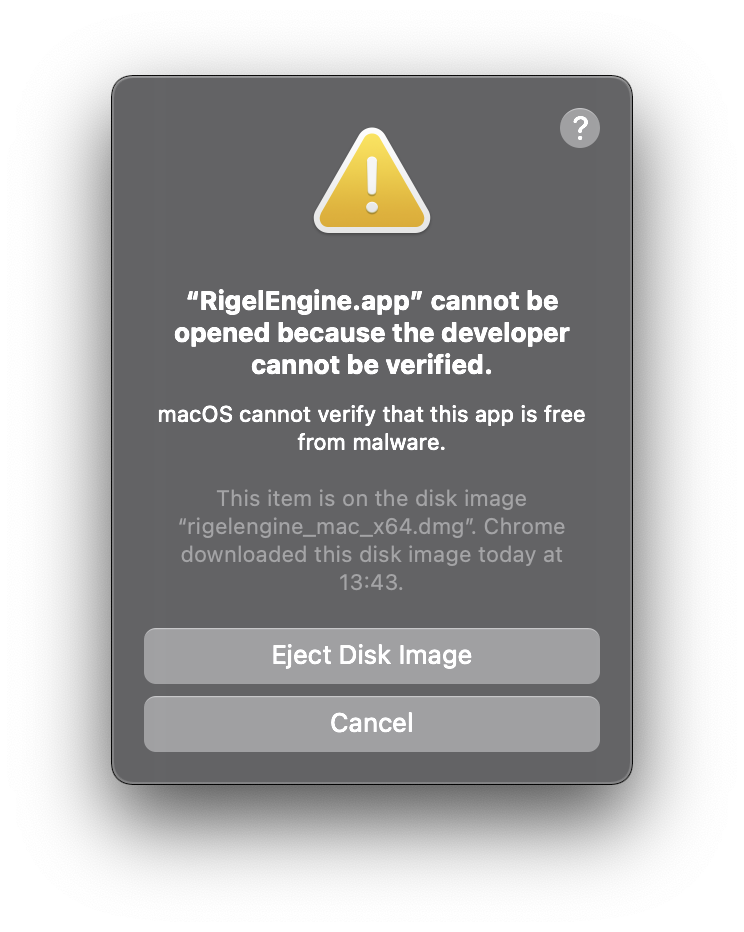 Mac OS 'cannot be opened' dialog