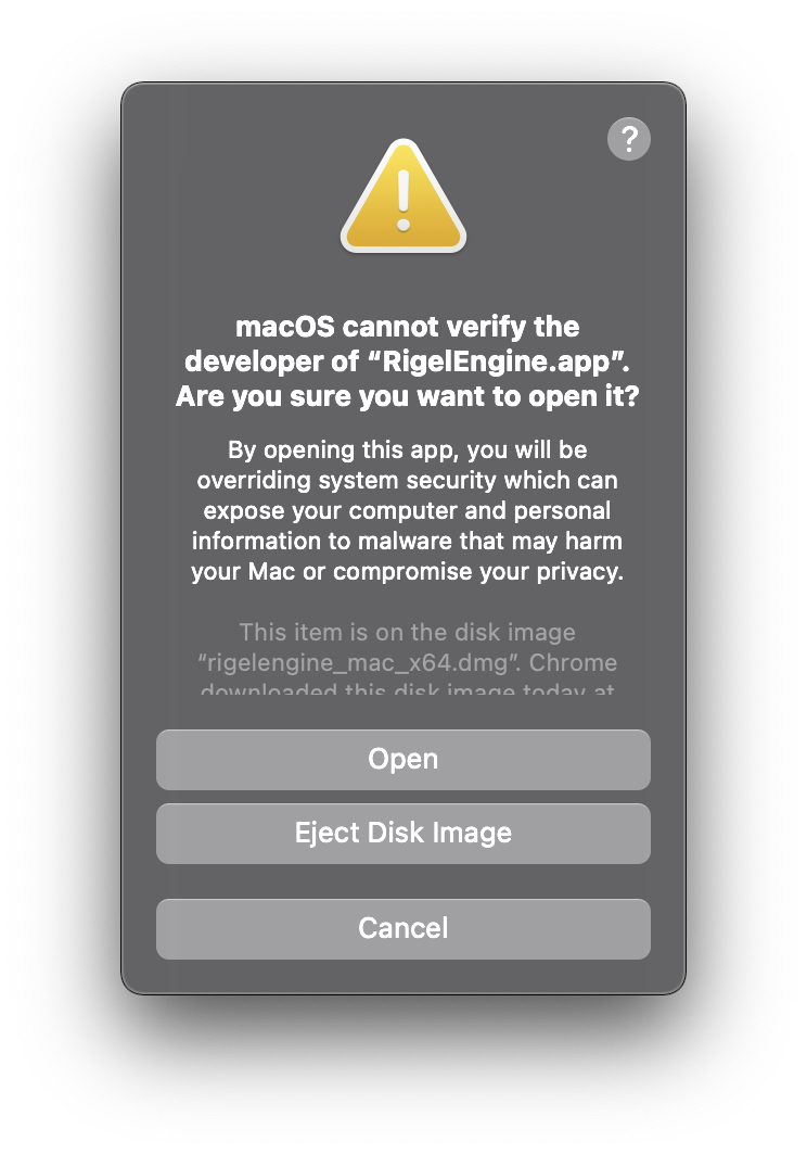 Mac OS 'cannot verify' dialog